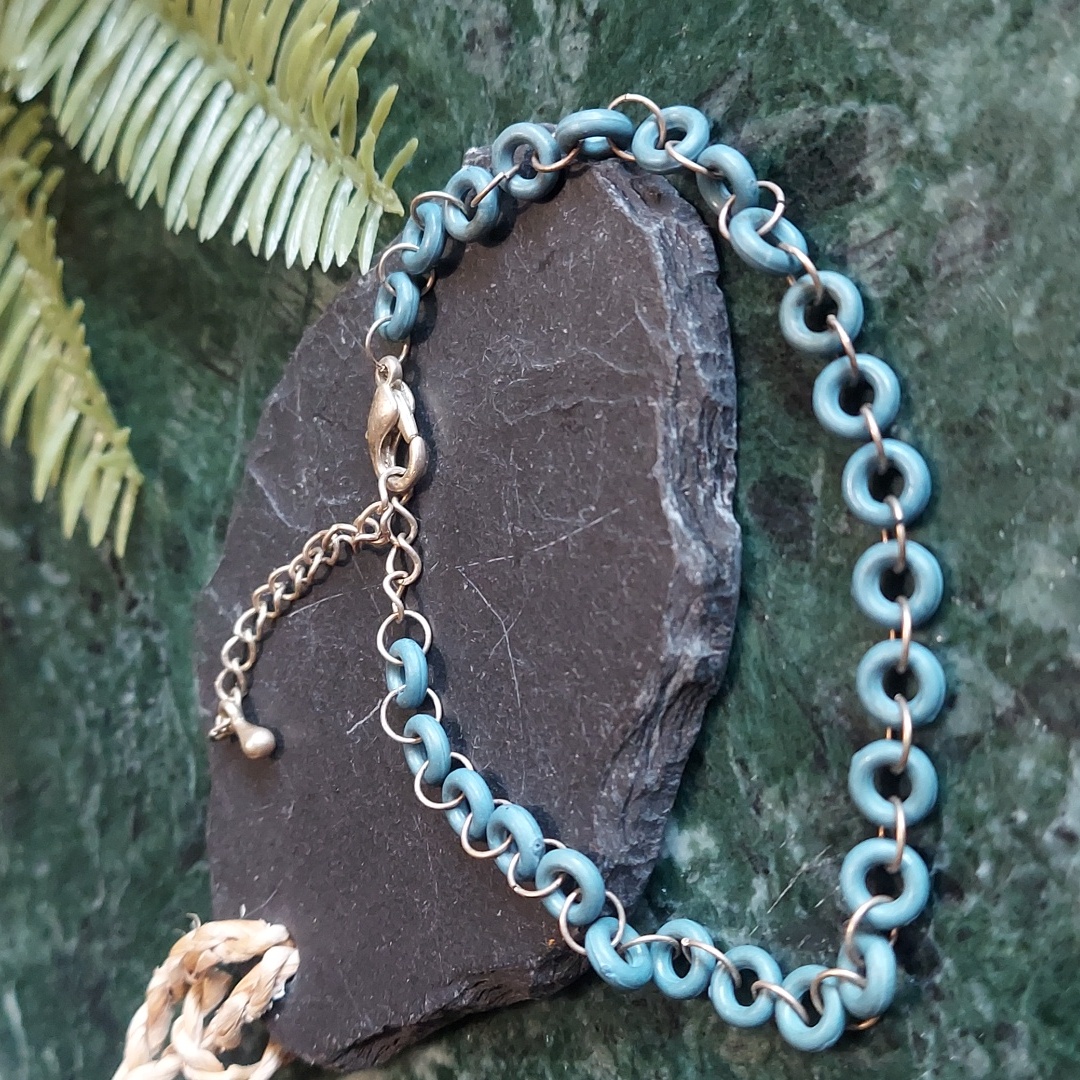 B262 Minimalist Blue Circle Beaded Chain Bracelet 6$
